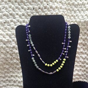 Premier Designs Dual Strand Necklace with Blue and Yellow Beads